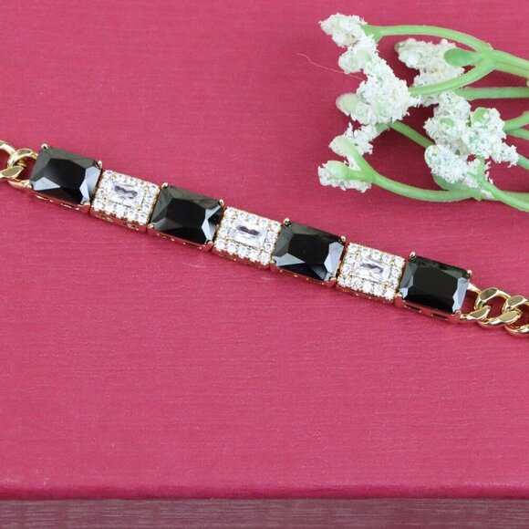 Rose Gold Bracelet with Black and White Stones, XPBL0685 - Picture 12 of 12